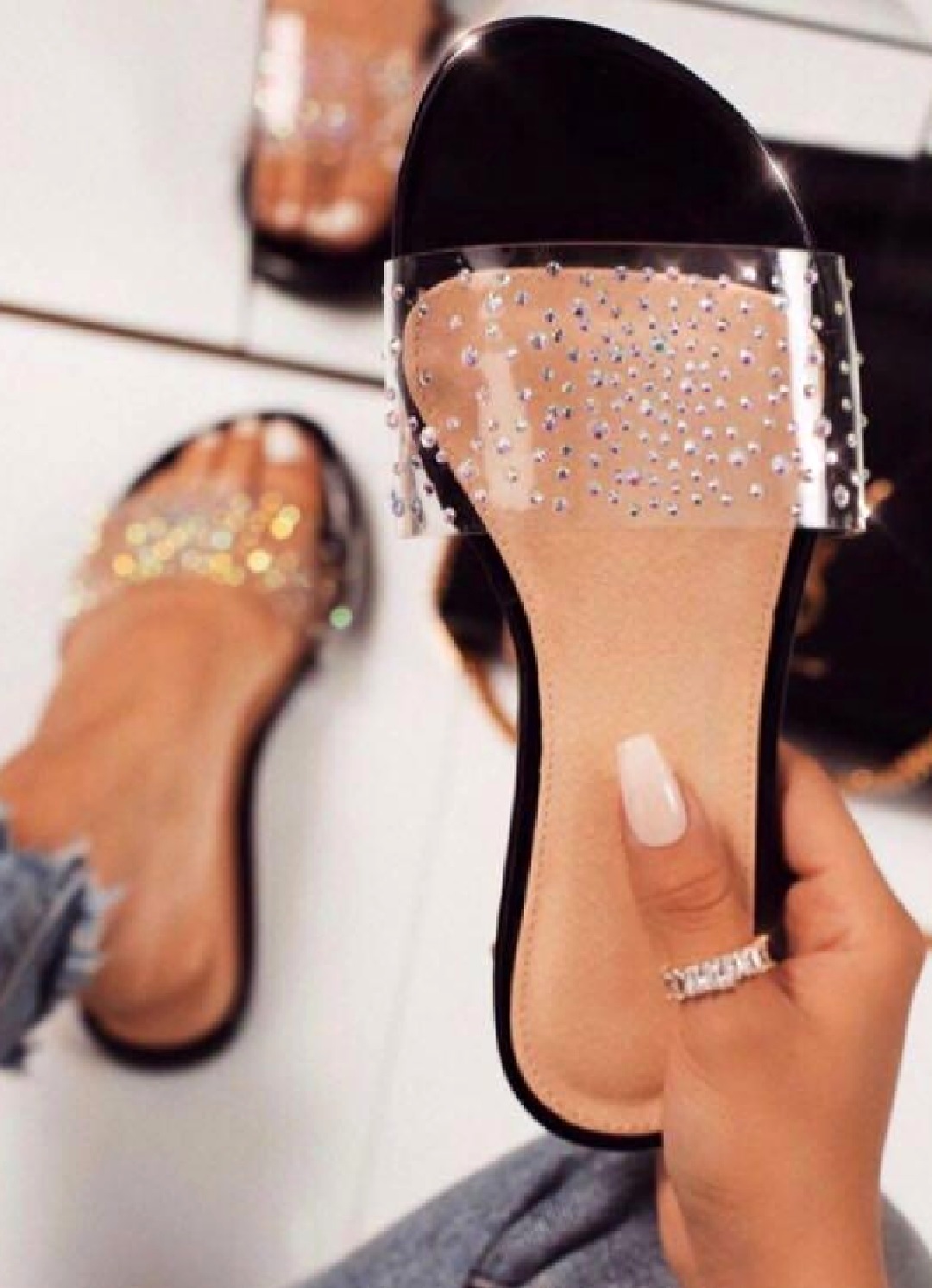 clear flats with studs